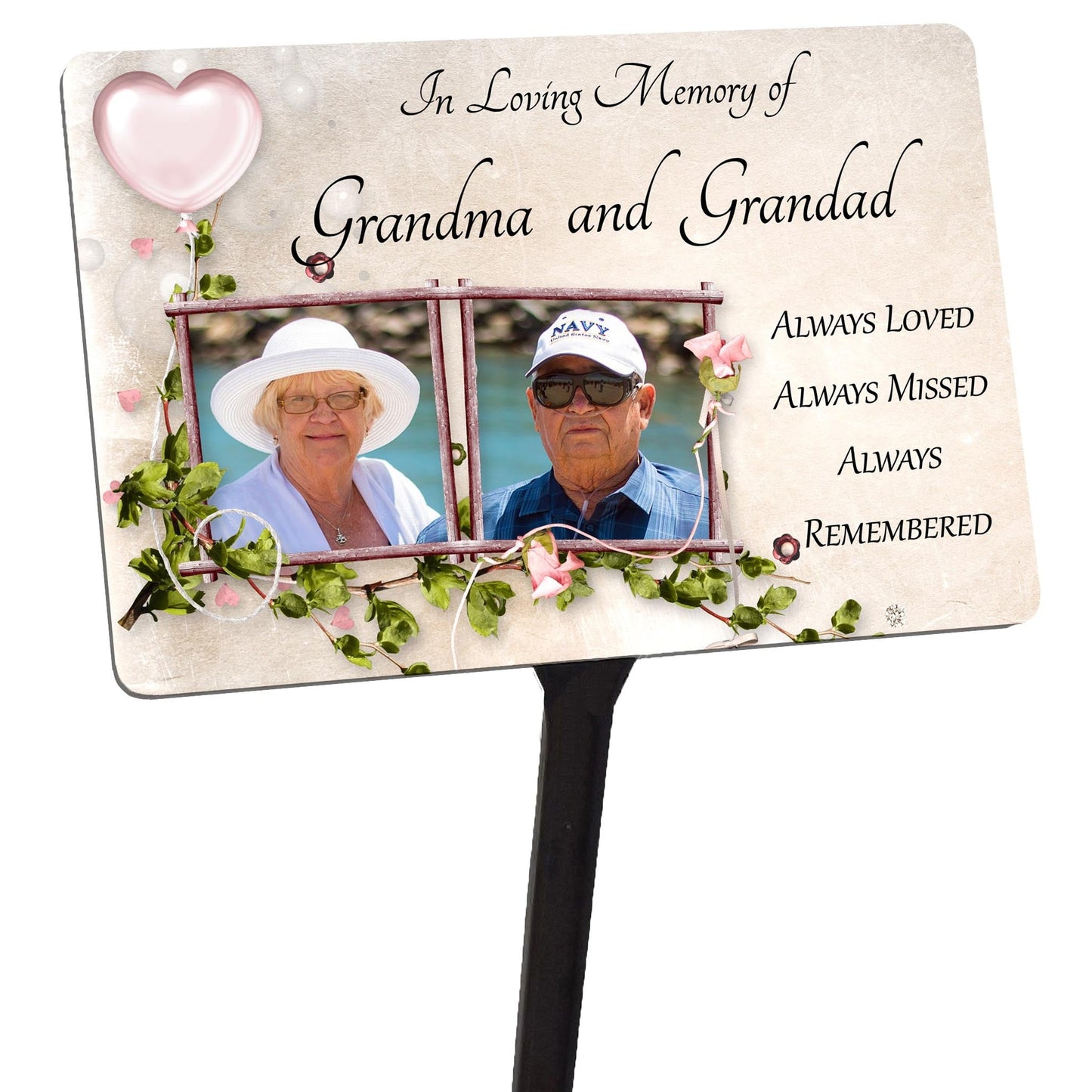 Personalised Memorial Plaque & Stake for two Photos