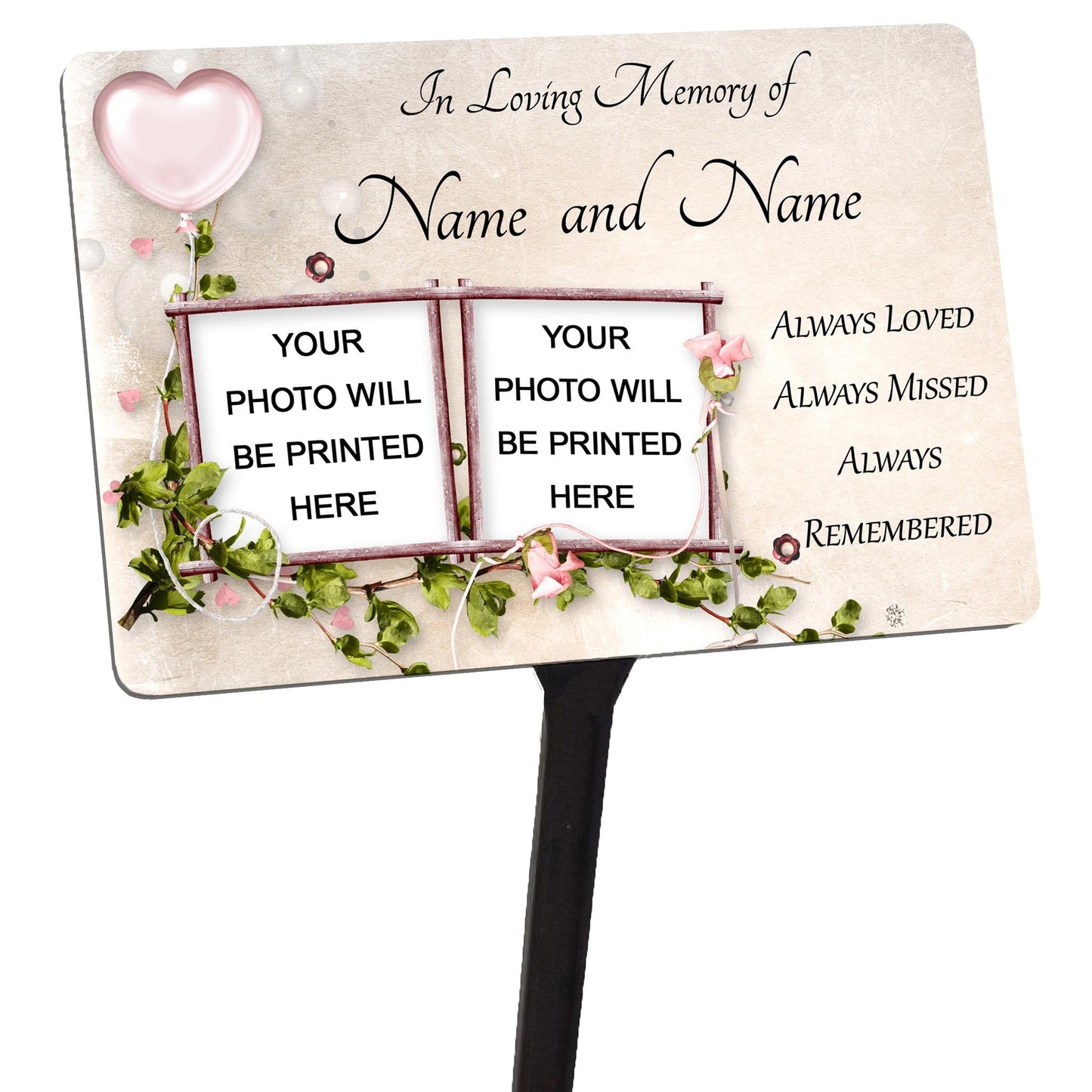 Personalised Memorial Plaque & Stake for two Photos
