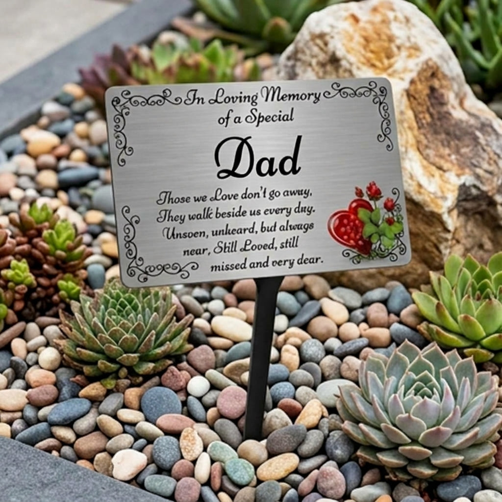 Dad Memorial Plaque & Stake Brushed Silver or Gold