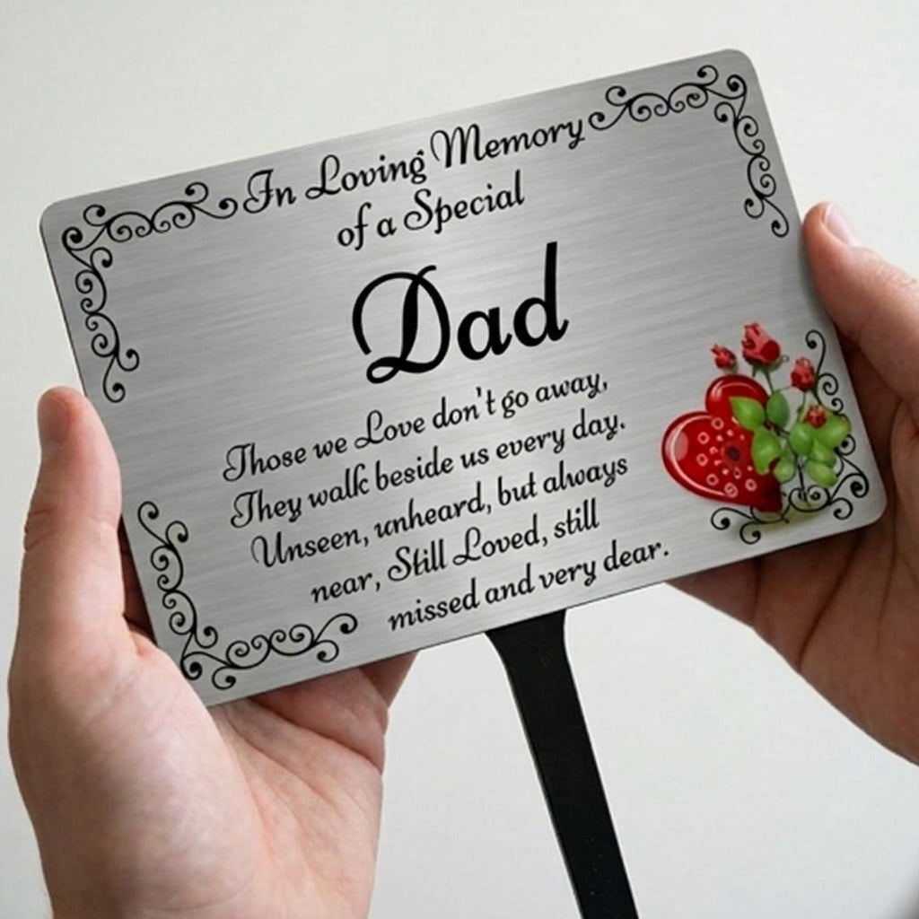 Dad Memorial Plaque & Stake Brushed Silver or Gold