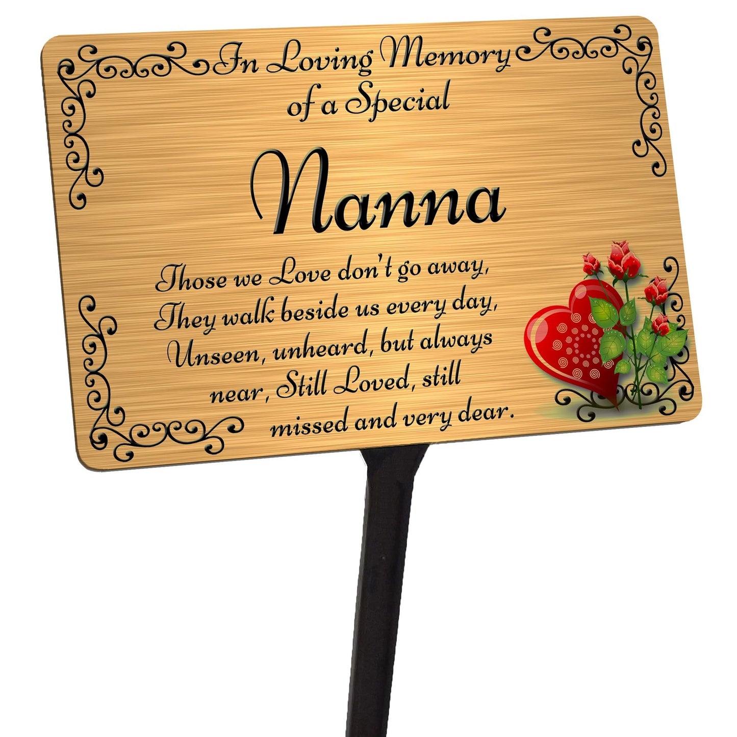 Nanna Memorial Plaque & Stake. Brushed Silver or Gold