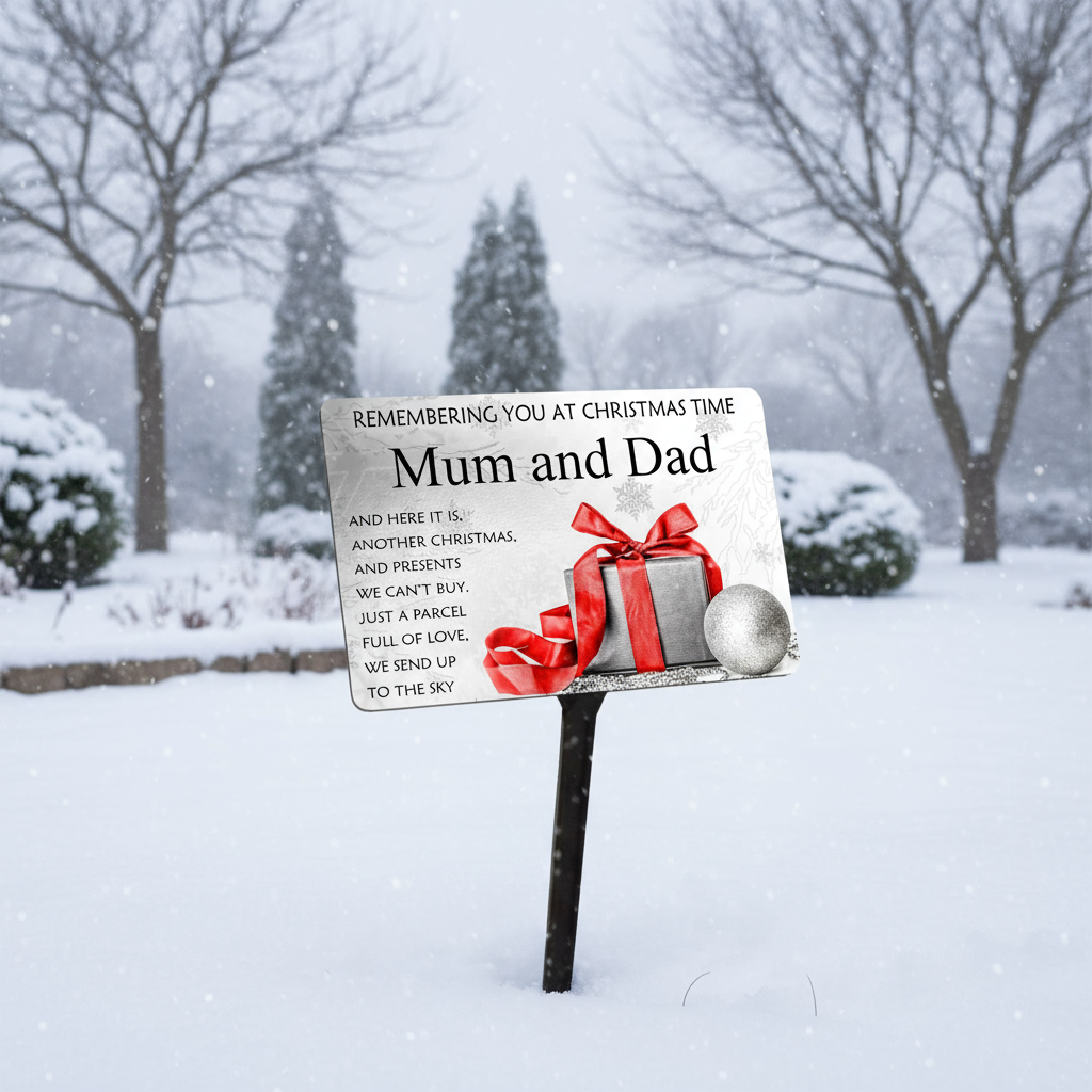 Personalised Christmas Memorial Plaque & Stake with Name Parcel