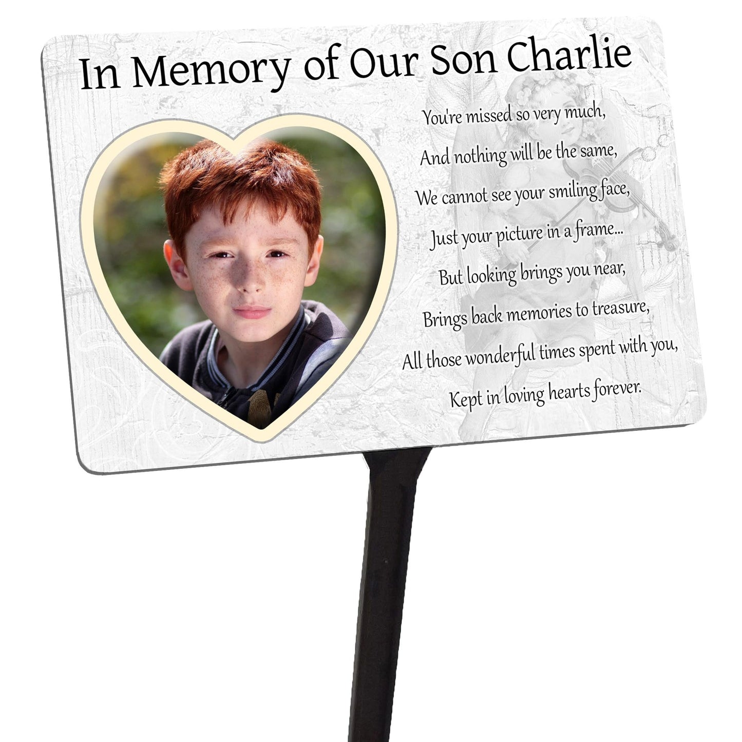 Your Photo Personalised Memorial Plaque & Stake. Heart