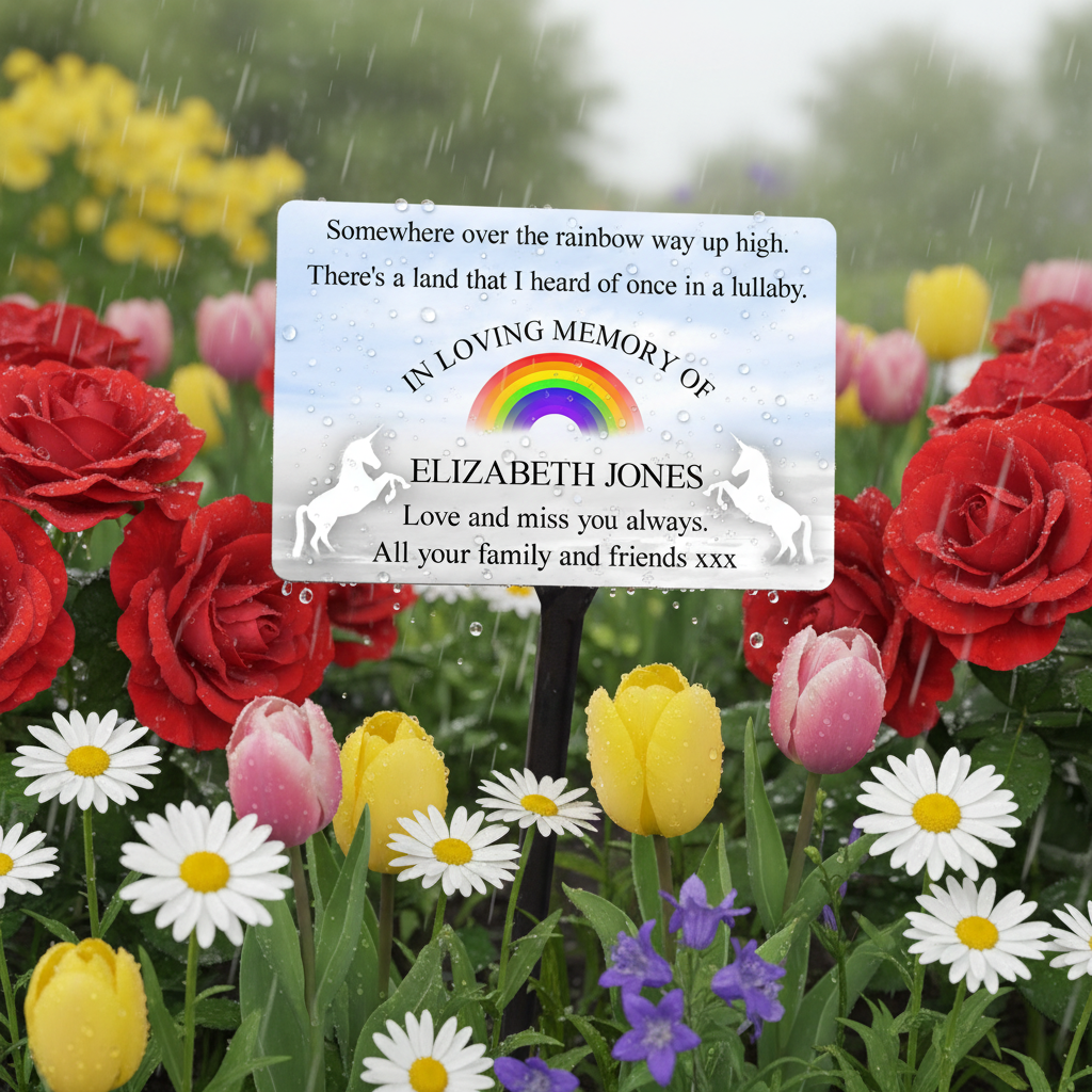 Personalised Memorial Plaque Rainbow and choice of Unicorns