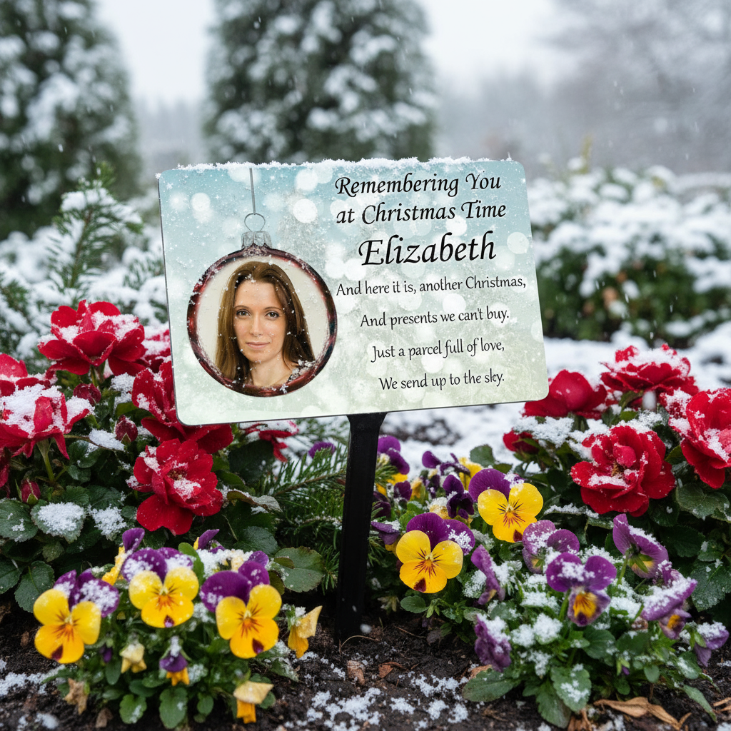Personalised Christmas Memorial Plaque & Stake Your Photo.