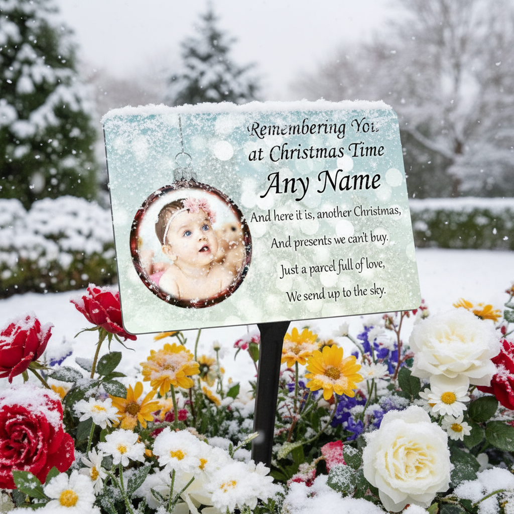 Personalised Christmas Memorial Plaque & Stake Your Photo.