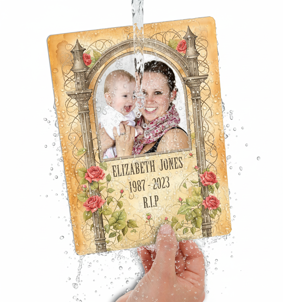 Your Photo on a Large Personalised Memorial Plaque. Waterproof, UV Protection