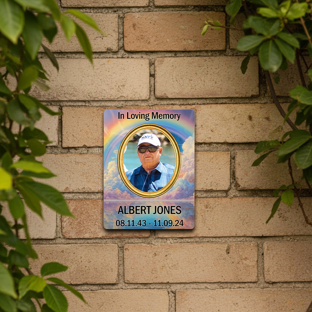 Your Photo on a Large Personalised Memorial Plaque. Waterproof, Rainbow