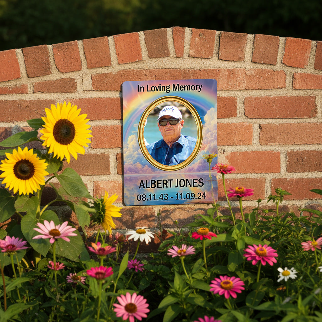 Your Photo on a Large Personalised Memorial Plaque. Waterproof, Rainbow
