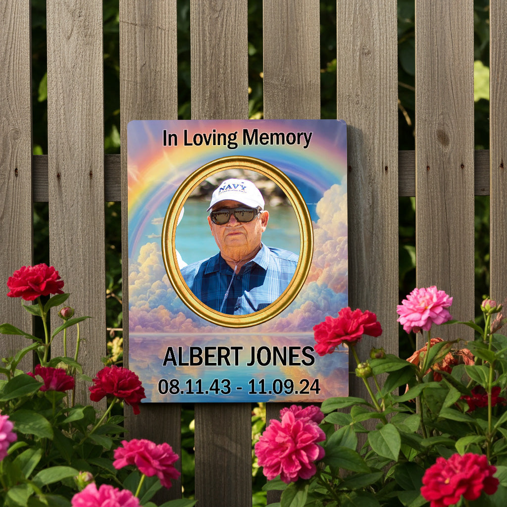 Your Photo on a Large Personalised Memorial Plaque. Waterproof, Rainbow