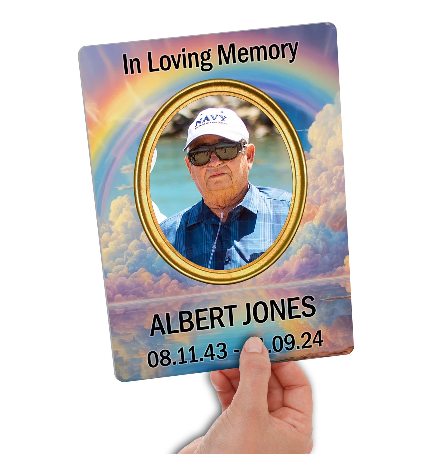 Your Photo on a Large Personalised Memorial Plaque. Waterproof, Rainbow