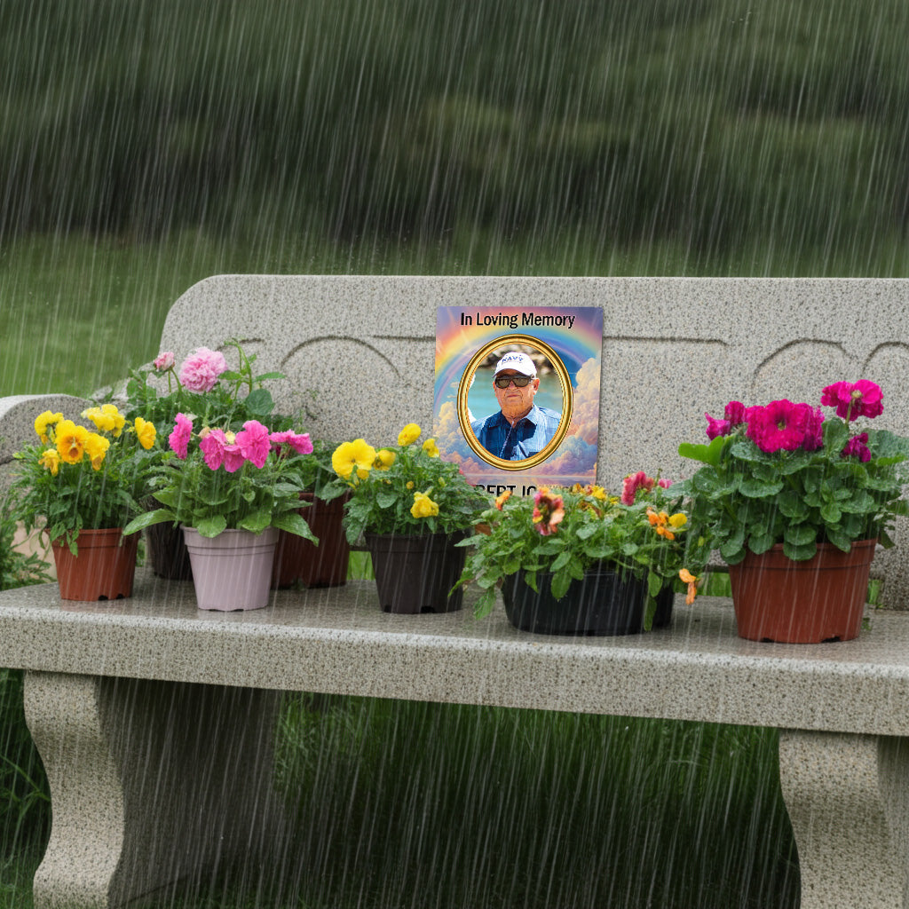 Your Photo on a Large Personalised Memorial Plaque. Waterproof, Rainbow