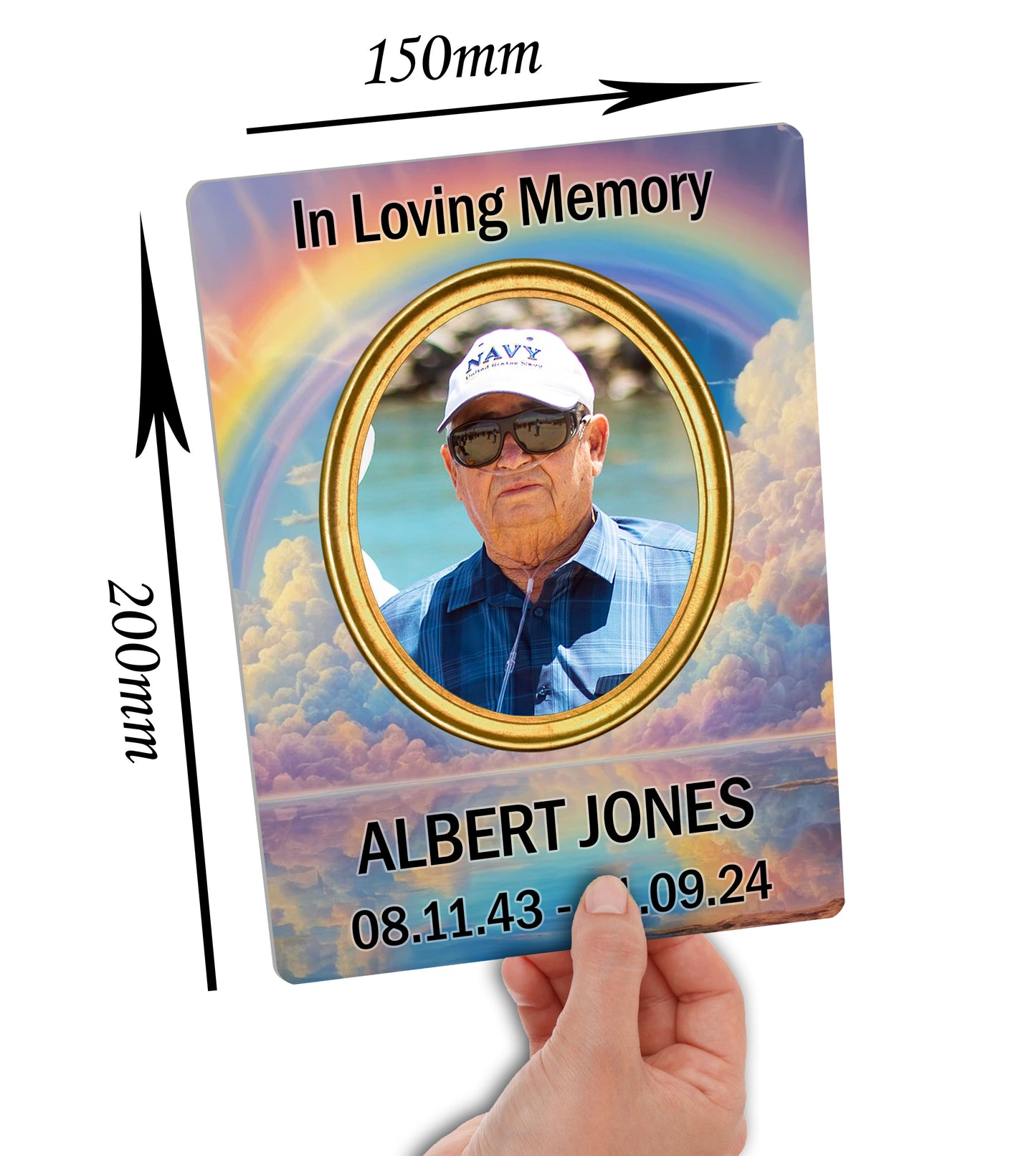 Your Photo on a Large Personalised Memorial Plaque. Waterproof, Rainbow
