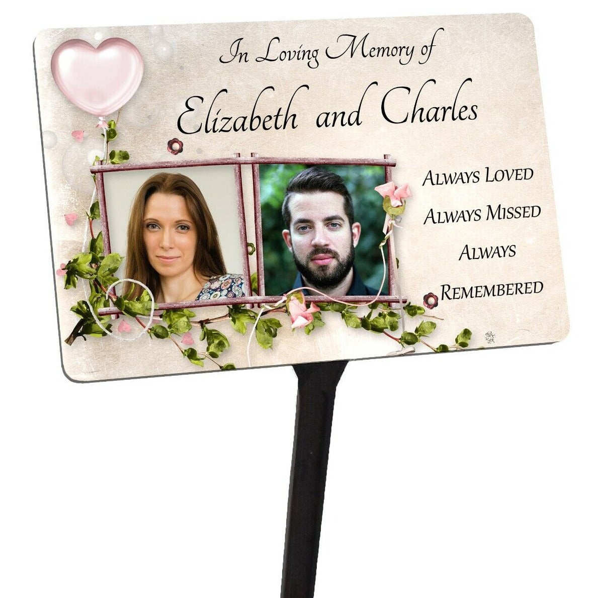 Personalised Memorial Plaque & Stake for two Photos