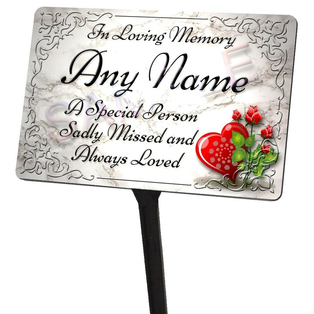 Personalised Memorial Plaque & Stake. Waterproof for garden grave etc
