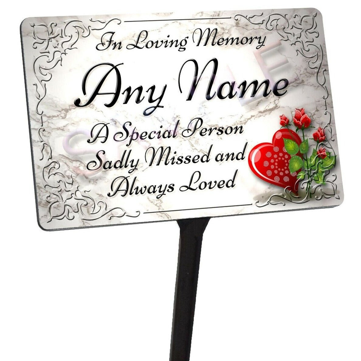 Personalised Memorial Plaque & Stake. Waterproof for garden grave etc