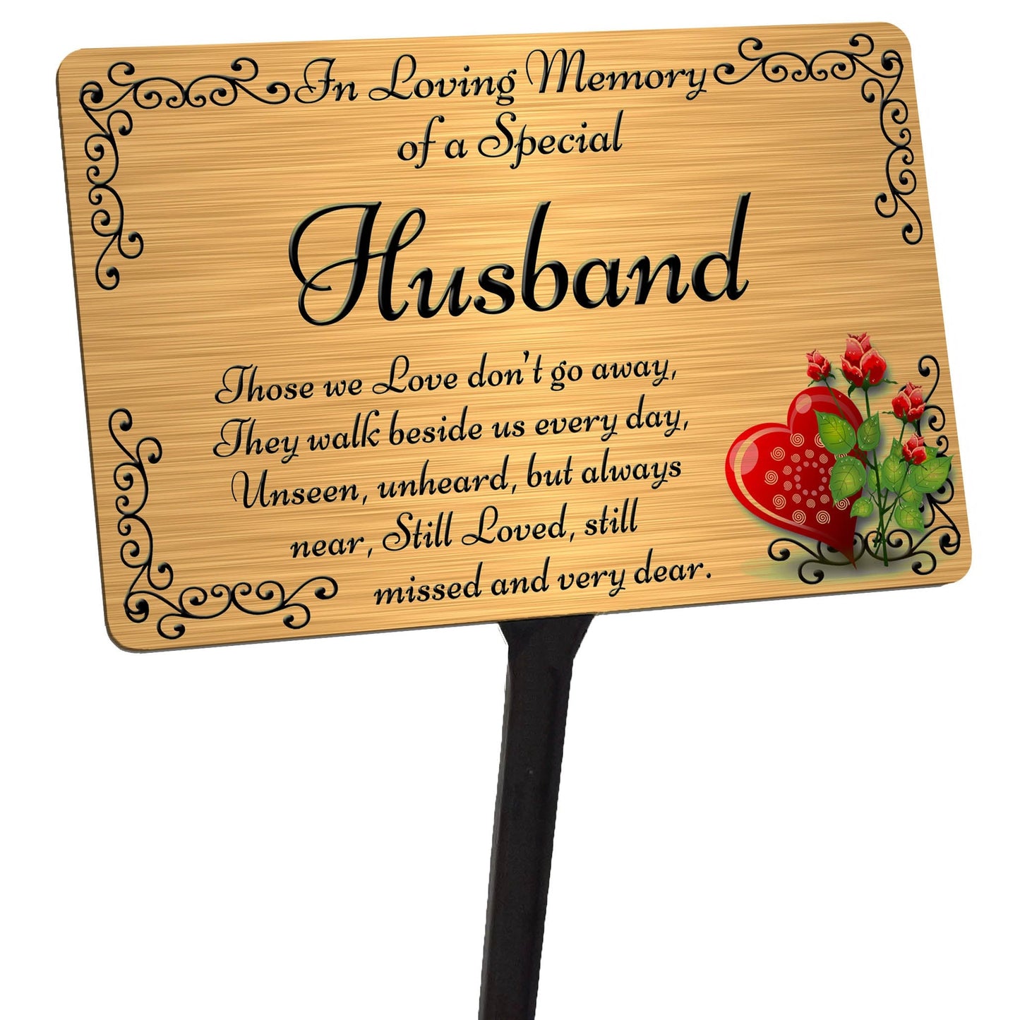 Husband Memorial Plaque & Stake. Brushed Silver or Gold