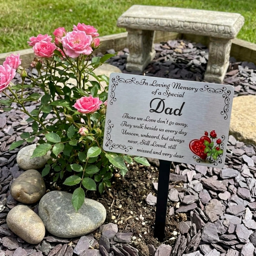Dad Memorial Plaque & Stake Brushed Silver or Gold