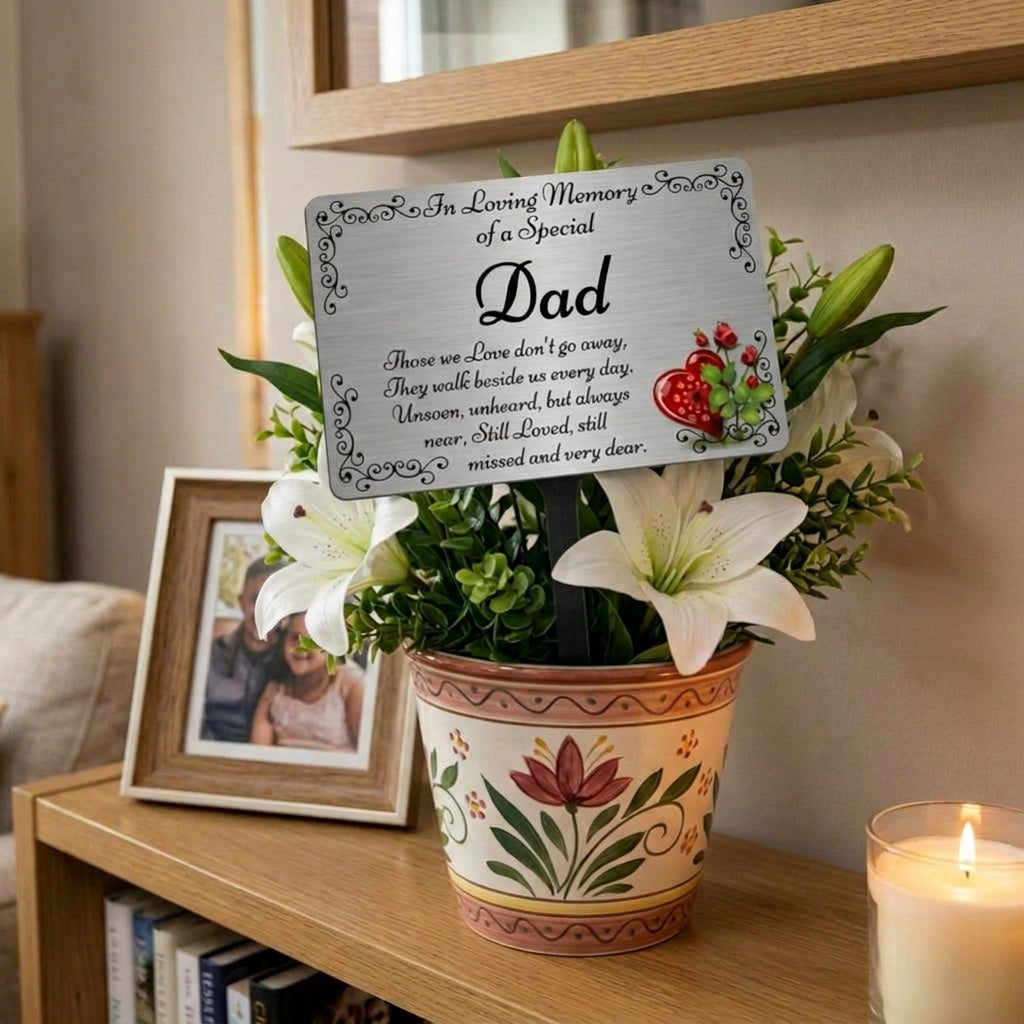 Dad Memorial Plaque & Stake Brushed Silver or Gold