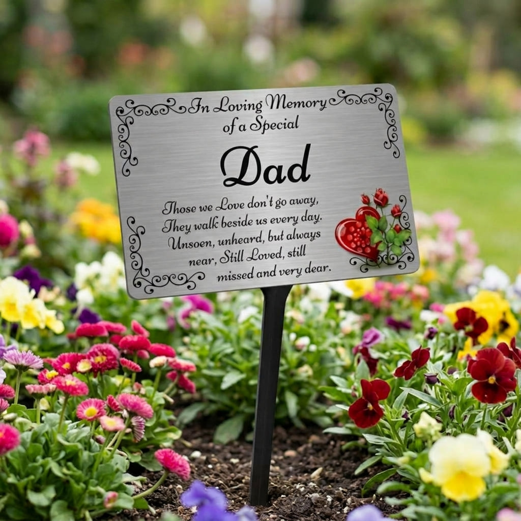 Dad Memorial Plaque & Stake Brushed Silver or Gold
