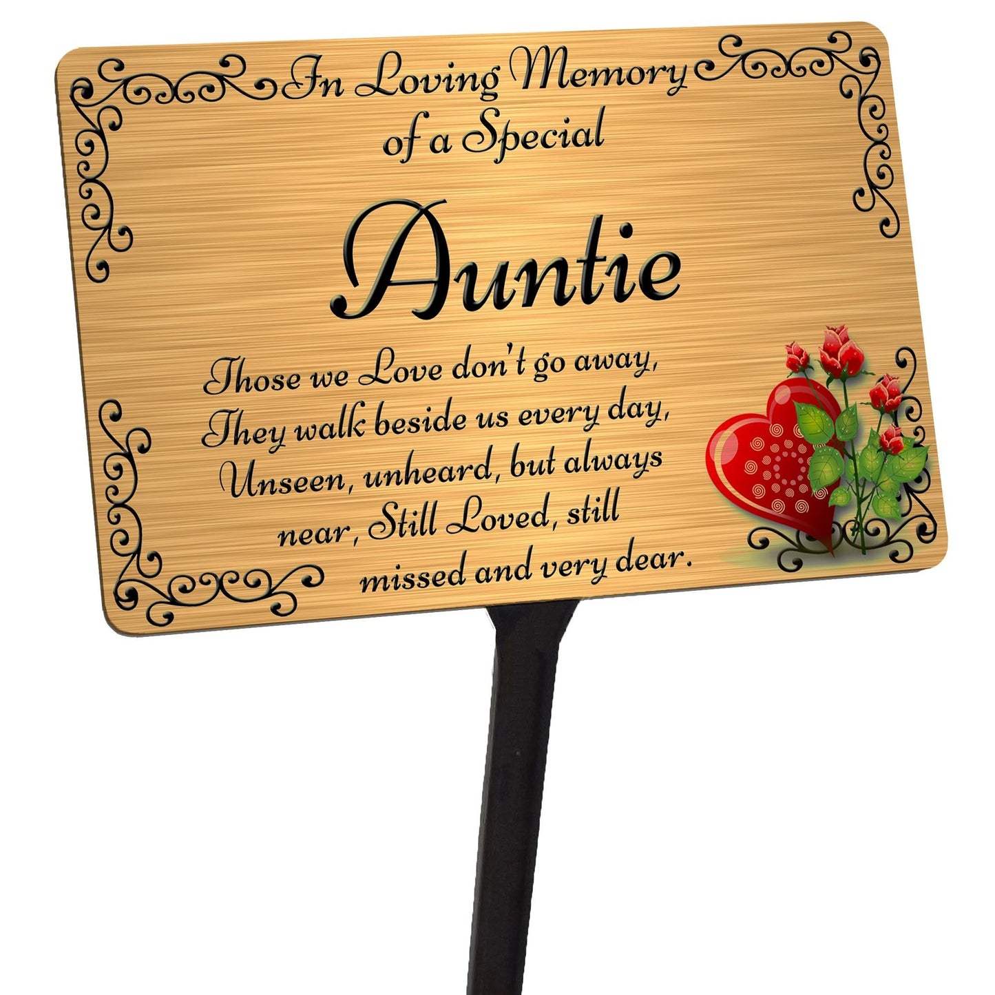 Auntie Memorial Plaque & Stake. Brushed Silver or Gold