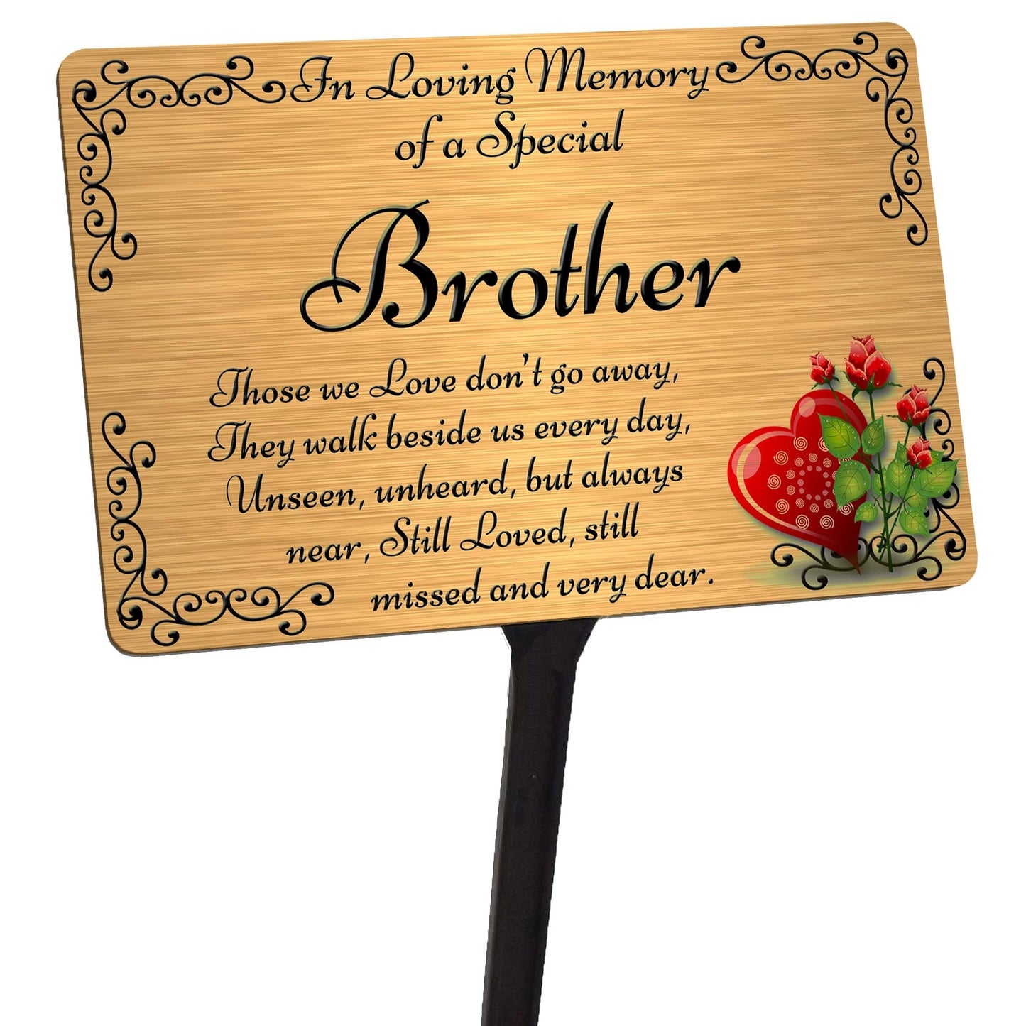 Brother Memorial Plaque & Stake. Brushed Silver or Gold