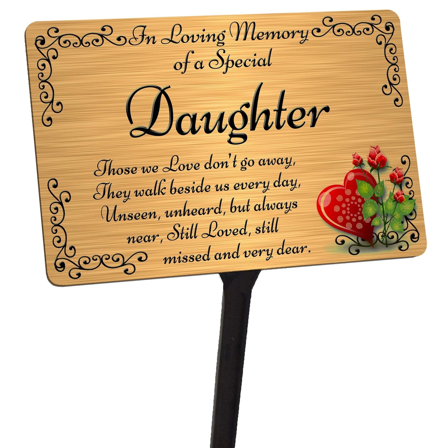 Daughter Memorial Plaque & Stake. Brushed Silver or Gold