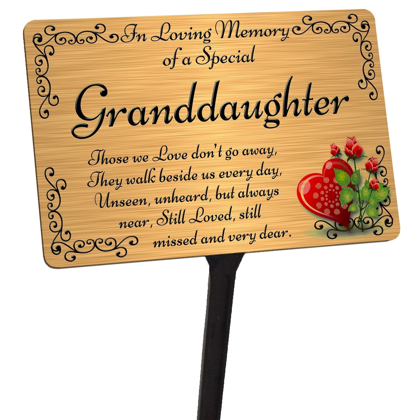 Granddaughter Memorial Plaque & Stake. Brushed Silver or Gold