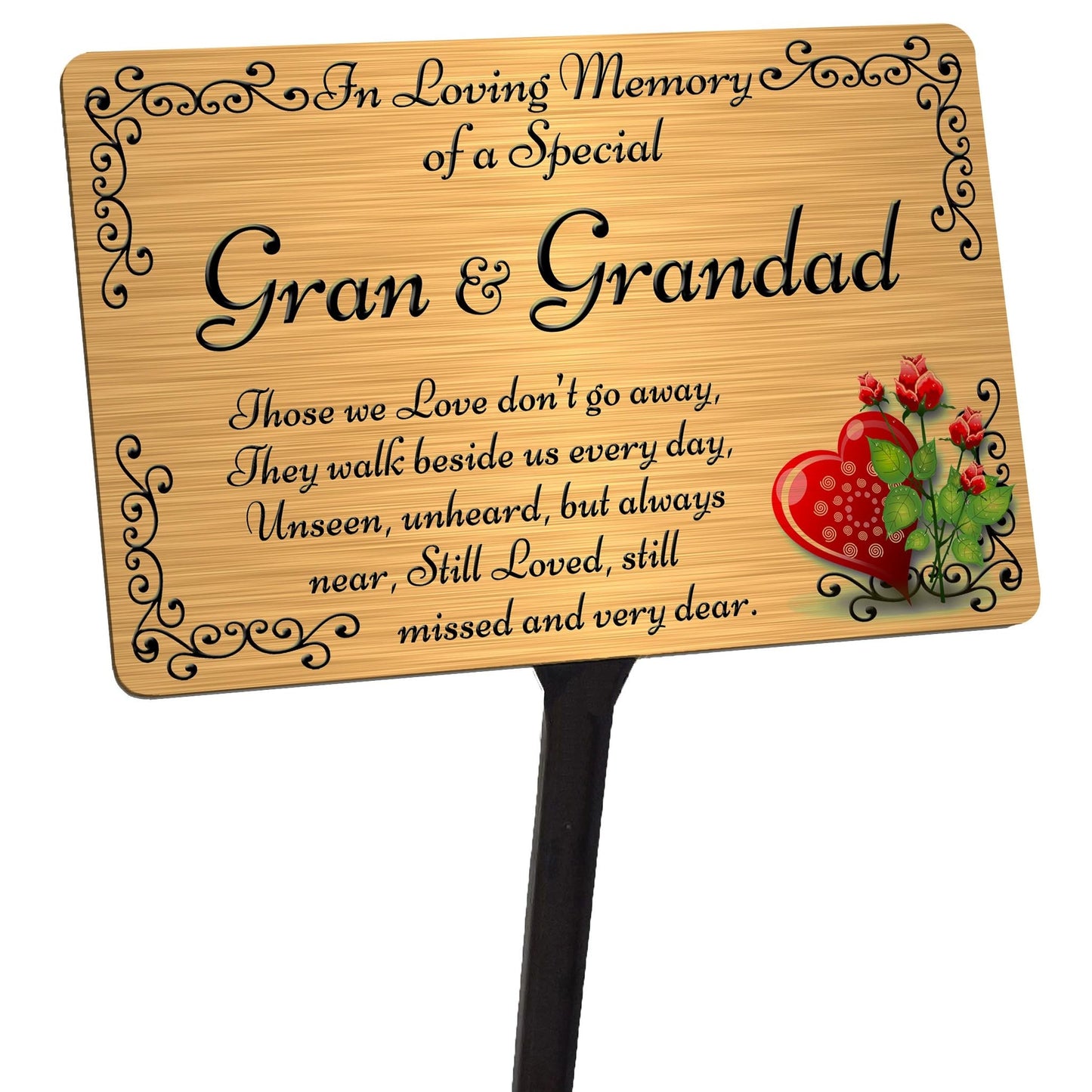 Gran & Grandad Memorial Plaque & Stake. Brushed Silver or Gold