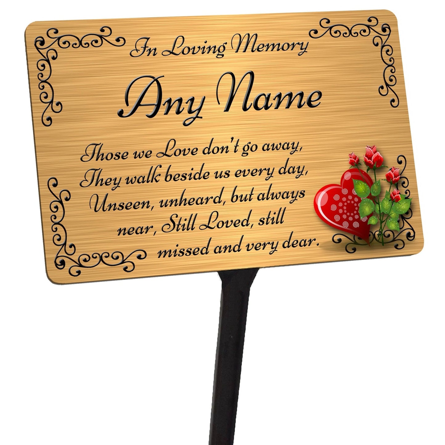 Personalised Memorial Plaque & Stake. Brushed Silver or Gold