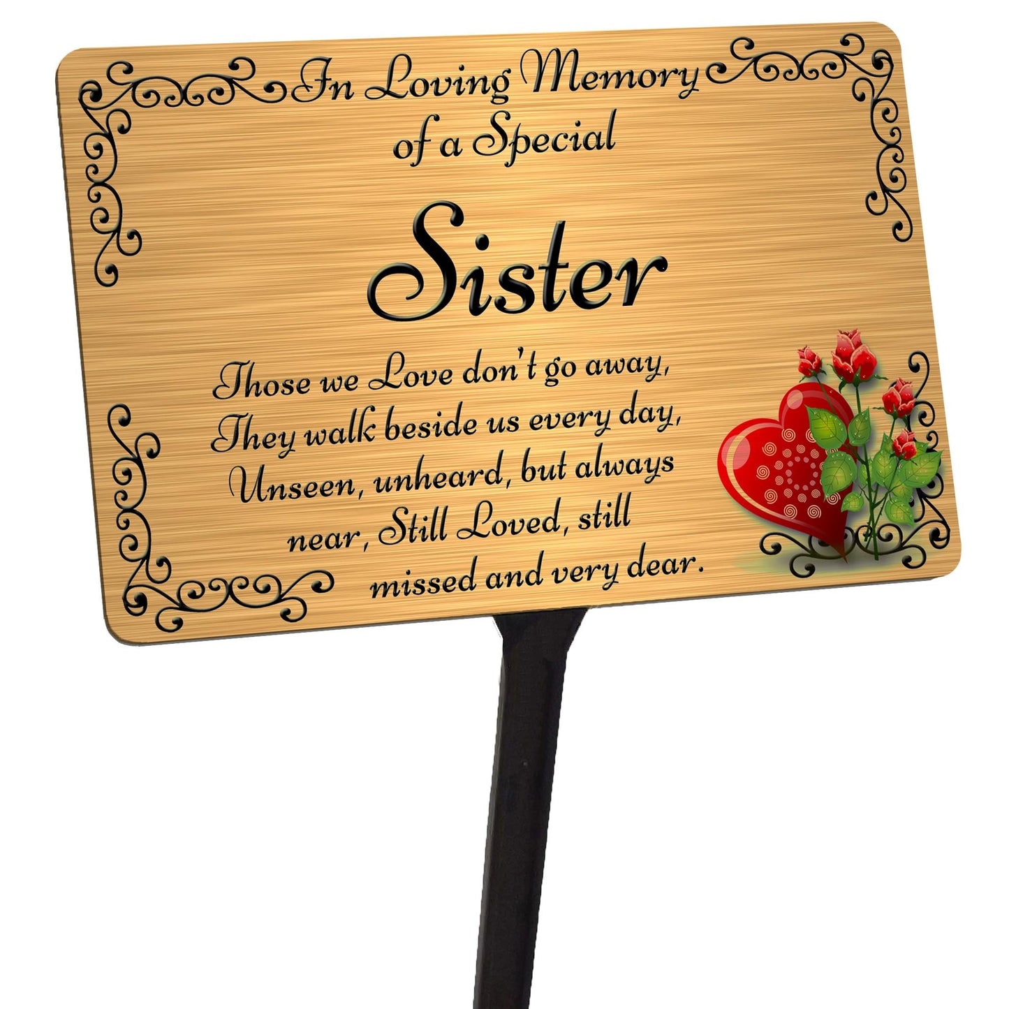 Sister Memorial Plaque & Stake. Brushed Silver or Gold