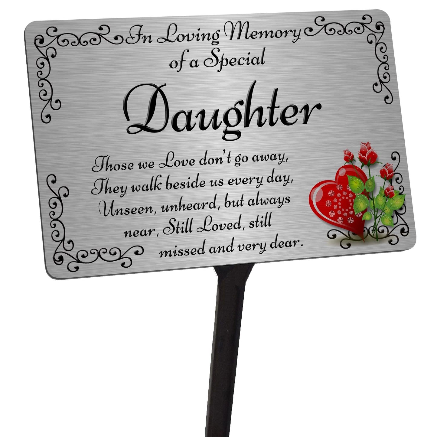 Daughter Memorial Plaque & Stake. Brushed Silver or Gold