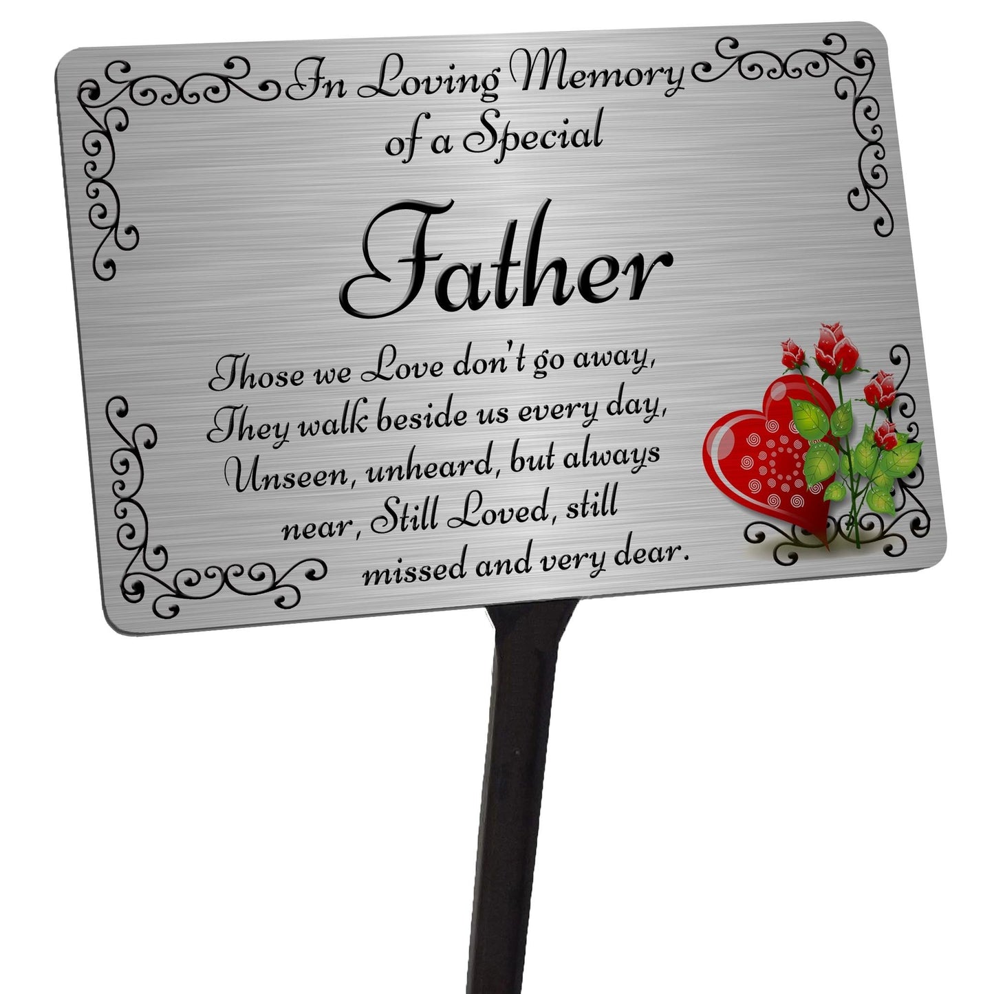 Father Memorial Plaque & Stake. Brushed Silver or Gold