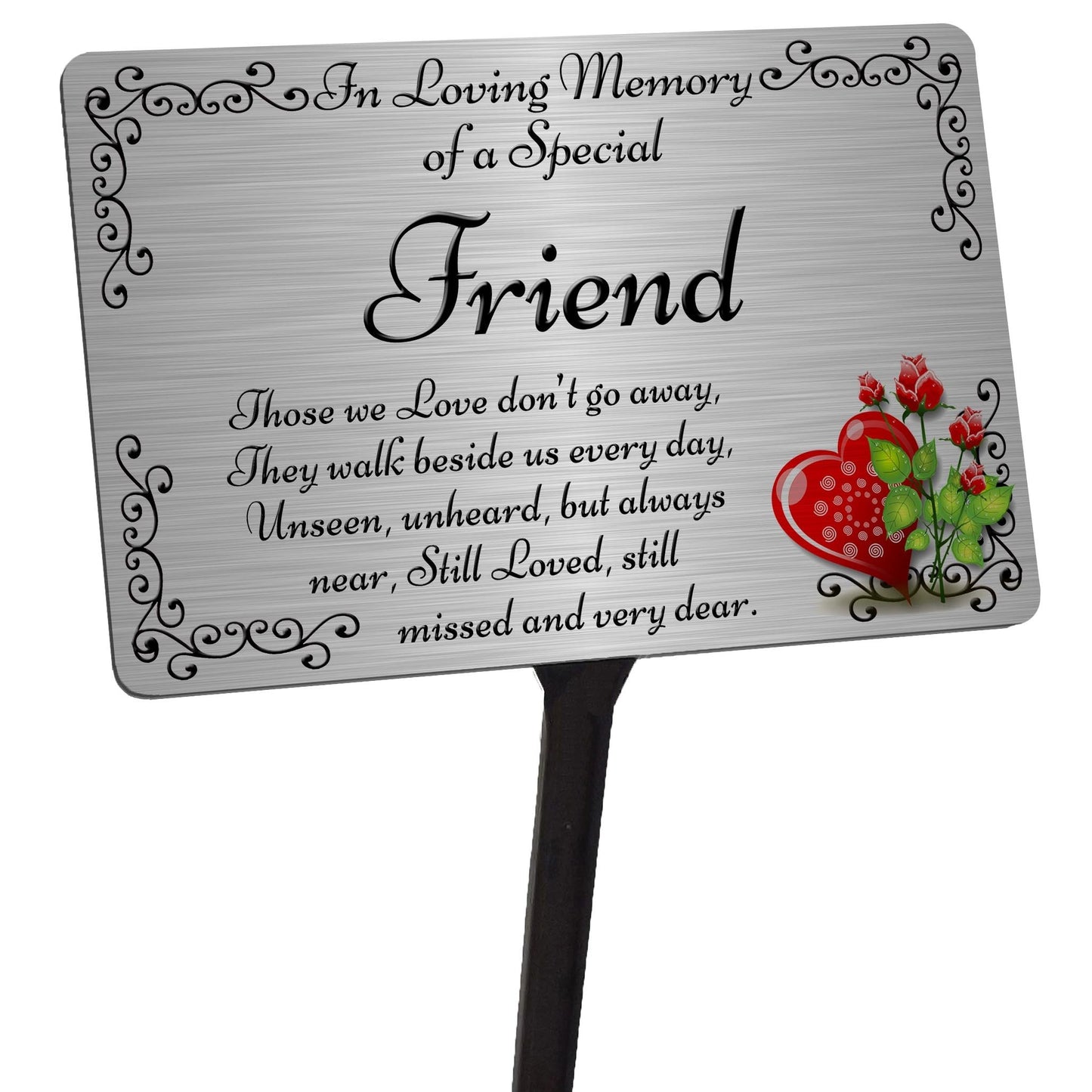 Friend Memorial Plaque & Stake. Brushed Silver or Gold