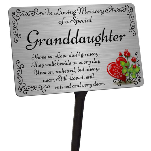 Granddaughter Memorial Plaque & Stake. Brushed Silver or Gold