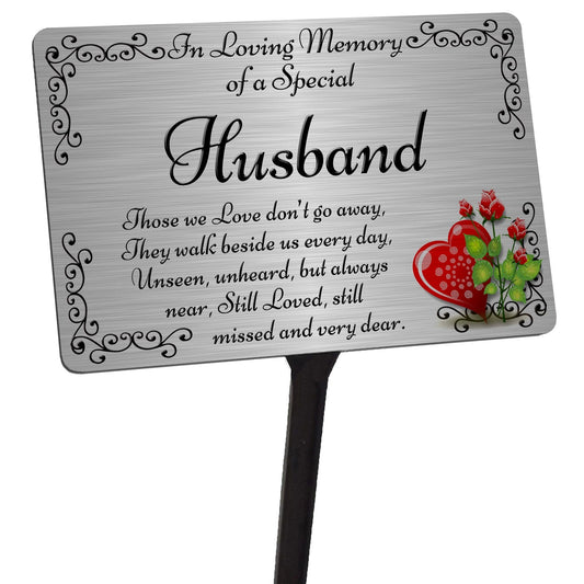 Husband Memorial Plaque & Stake. Brushed Silver or Gold