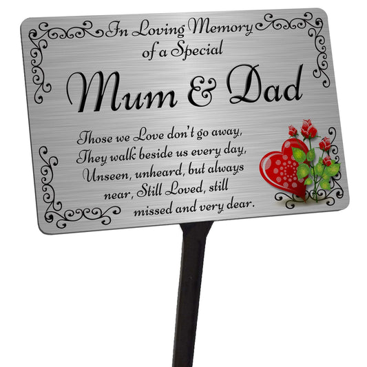 Mum & Dad Memorial Plaque & Stake. Brushed Silver or Gold