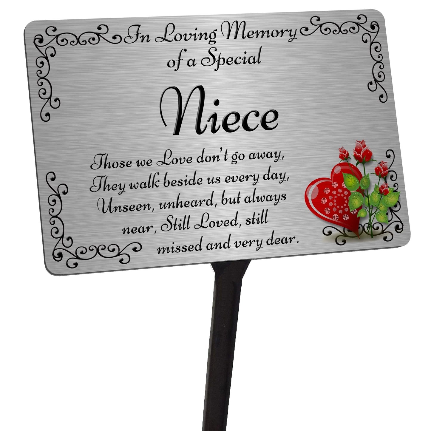 Niece Memorial Plaque & Stake. Brushed Silver or Gold