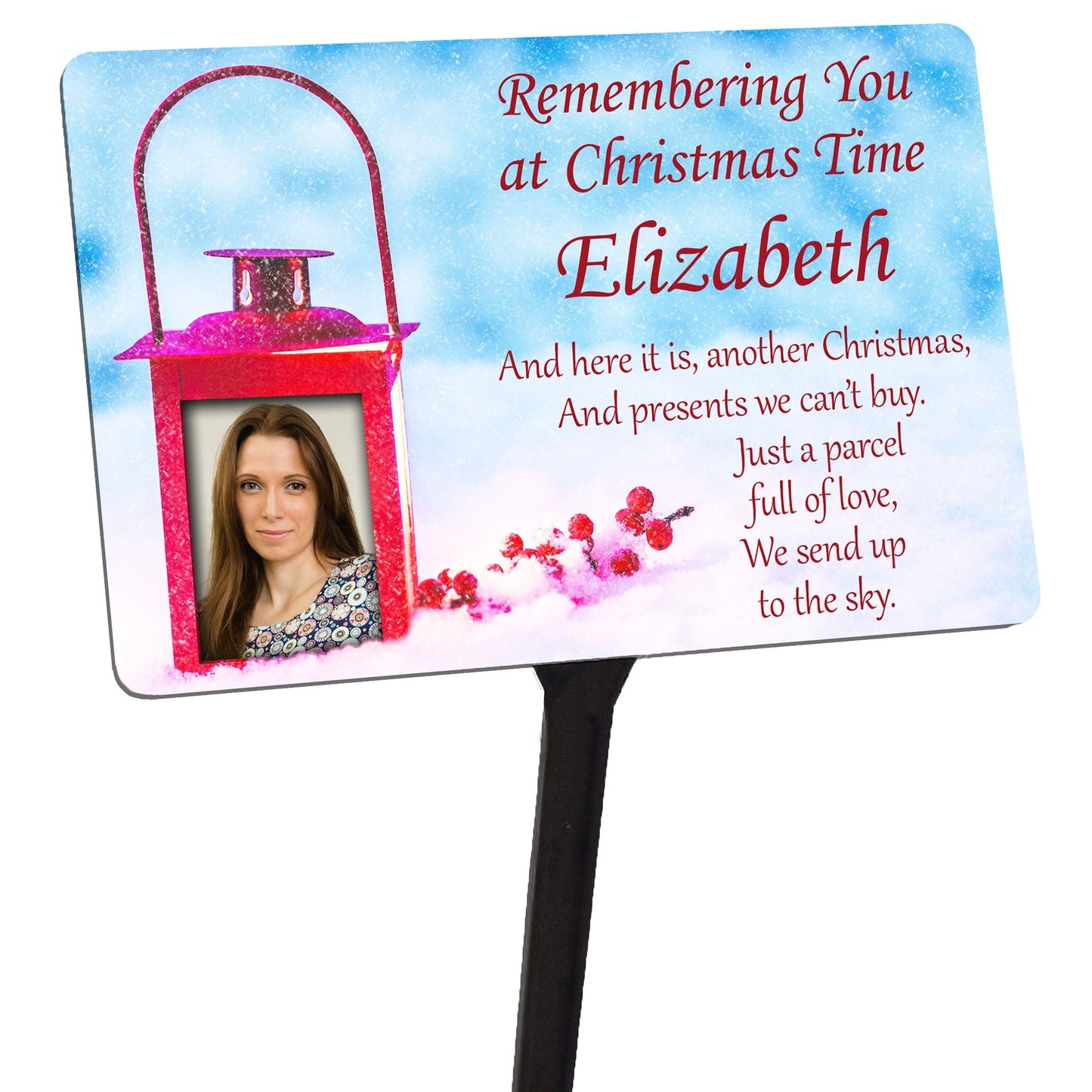 Personalised Christmas Memorial Plaque Stake Your Photo. Lantern.