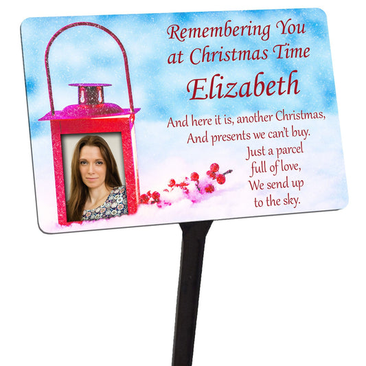 Personalised Christmas Memorial Plaque Stake Your Photo. Lantern.