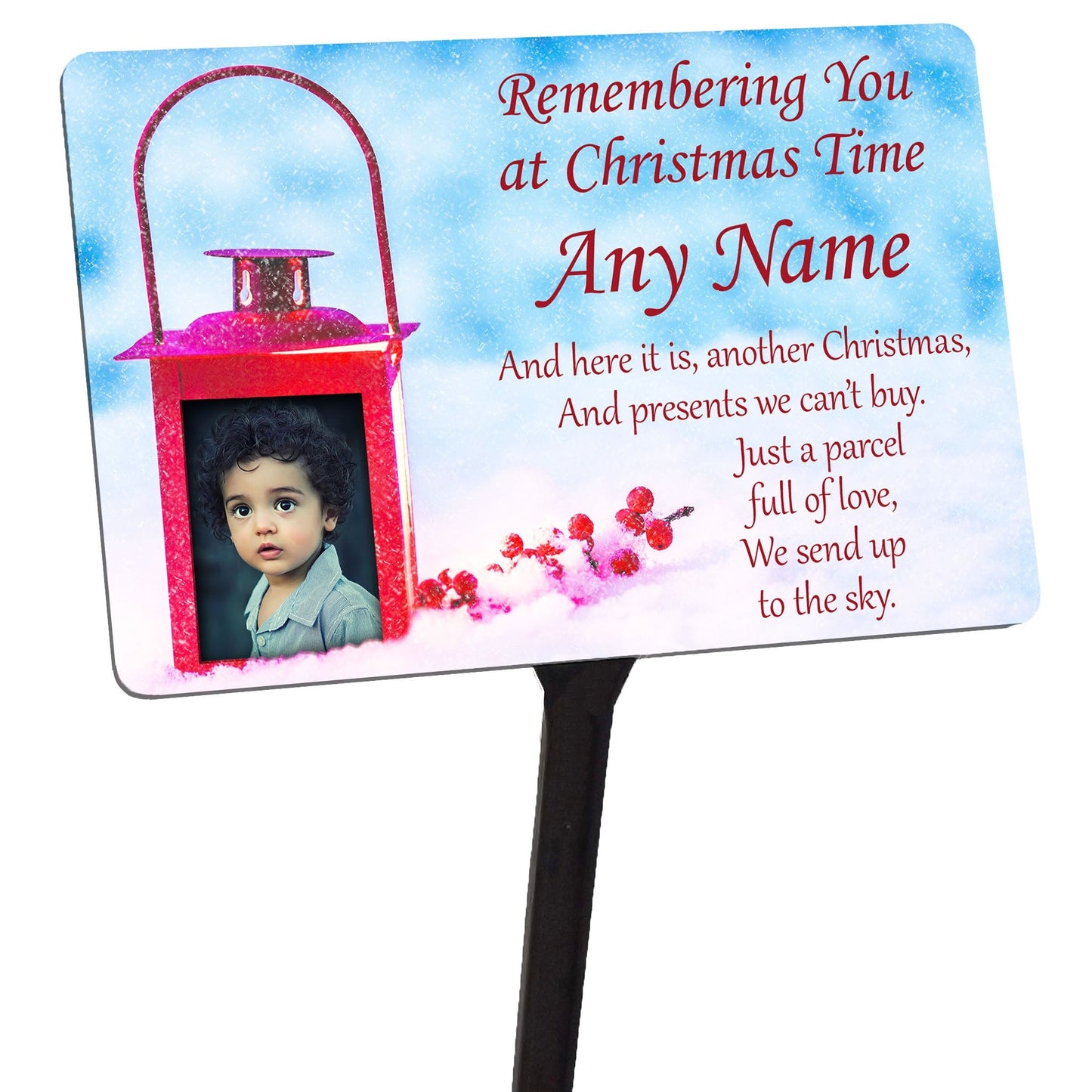 Personalised Christmas Memorial Plaque Stake Your Photo. Lantern.