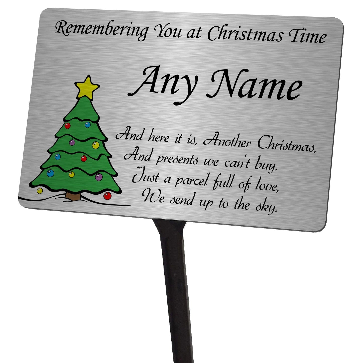 Personalised Christmas Tree Memorial Plaque & Stake Brushed Silver