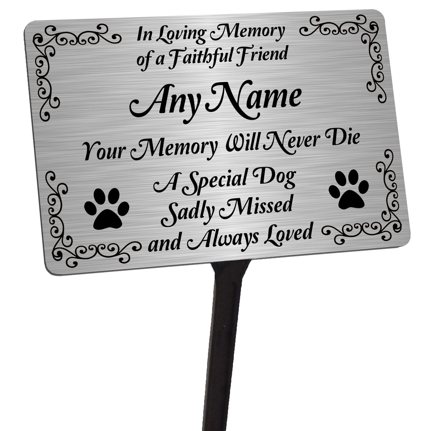 Personalised Dog Memorial Plaque Brushed Silver or Gold