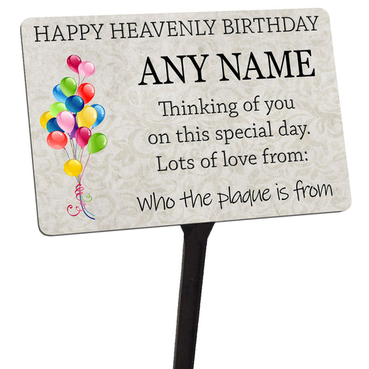 Personalised Memorial Plaque & Stake Happy Heavenly Birthday