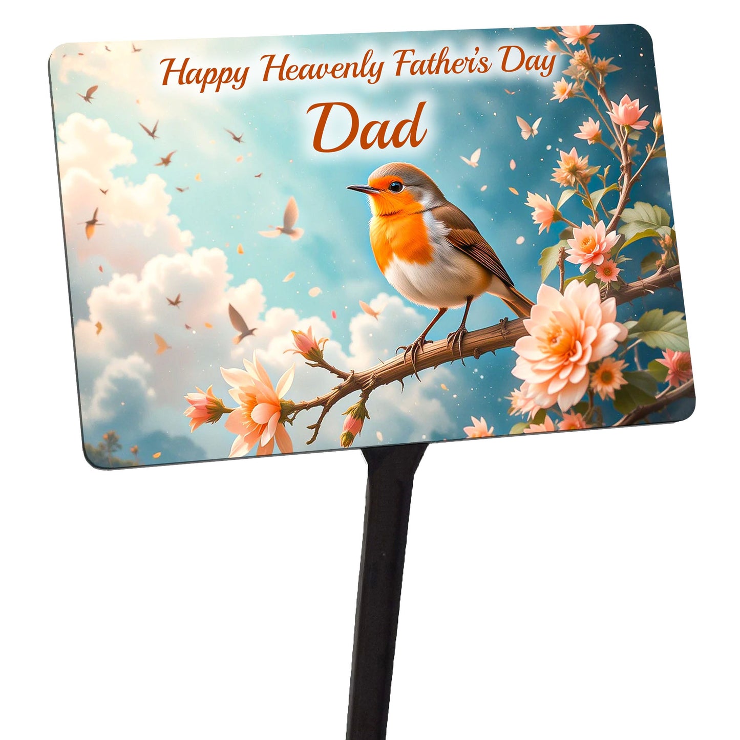 Fathers Day Memorial Plaque & Stake. With Robin Waterproof garden grave