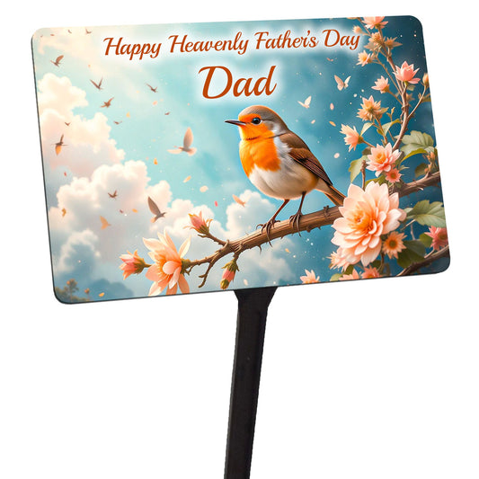 Fathers Day Memorial Plaque & Stake. With Robin Waterproof garden grave