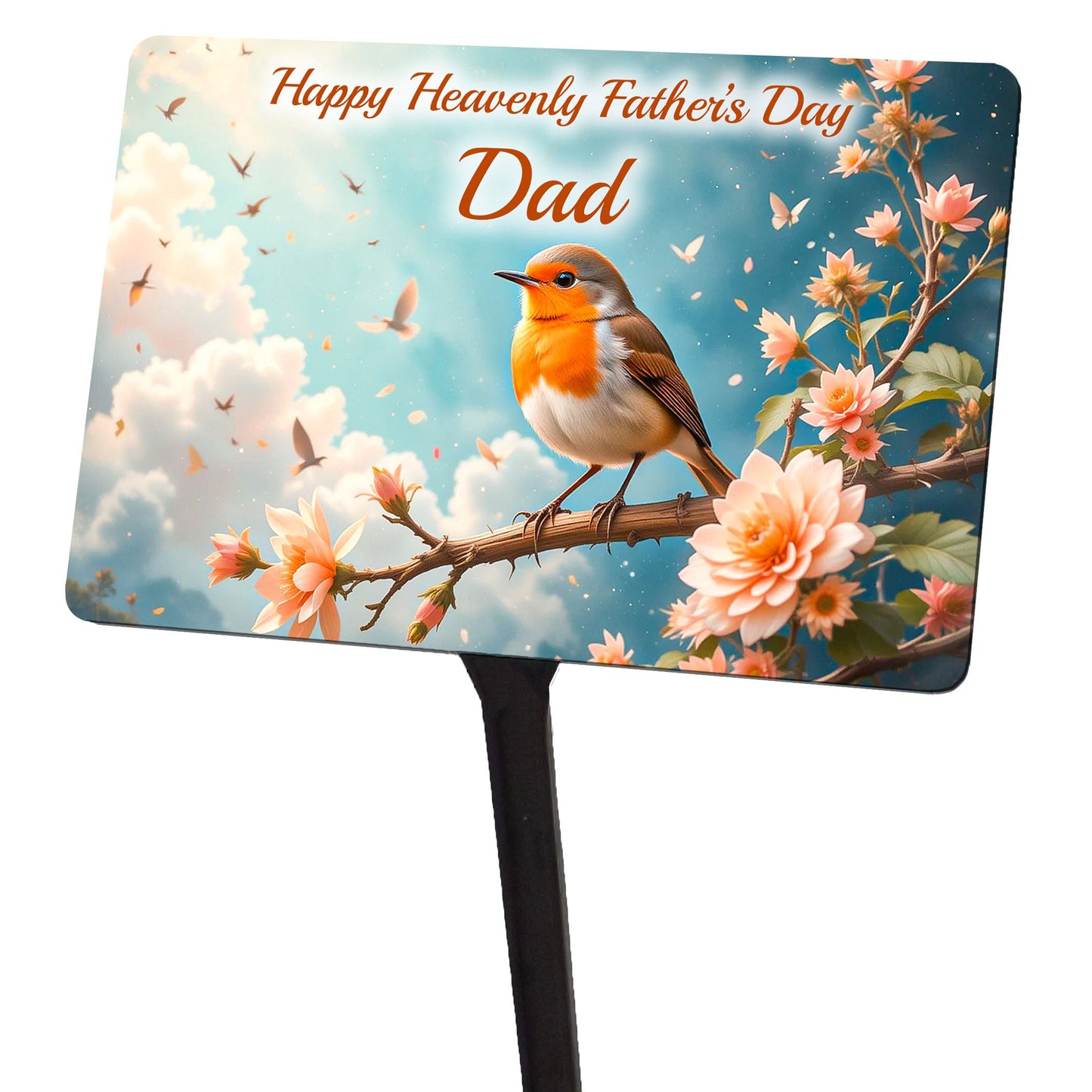 Fathers Day Memorial Plaque & Stake. With Robin Waterproof garden grave