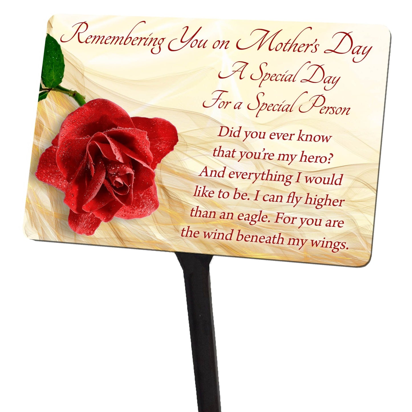 Mothers Day Memorial Plaque & Stake. Red Rose Waterproof garden grave