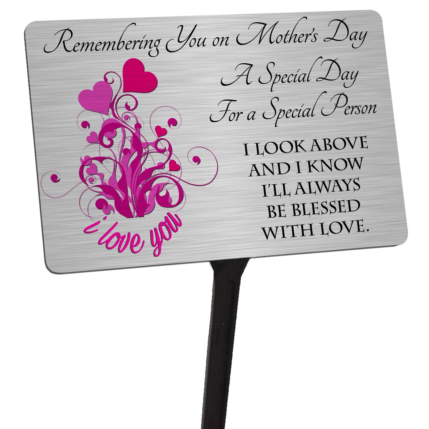 Mothers Day Memorial Plaque & Stake. Brushed Silver Waterproof garden grave