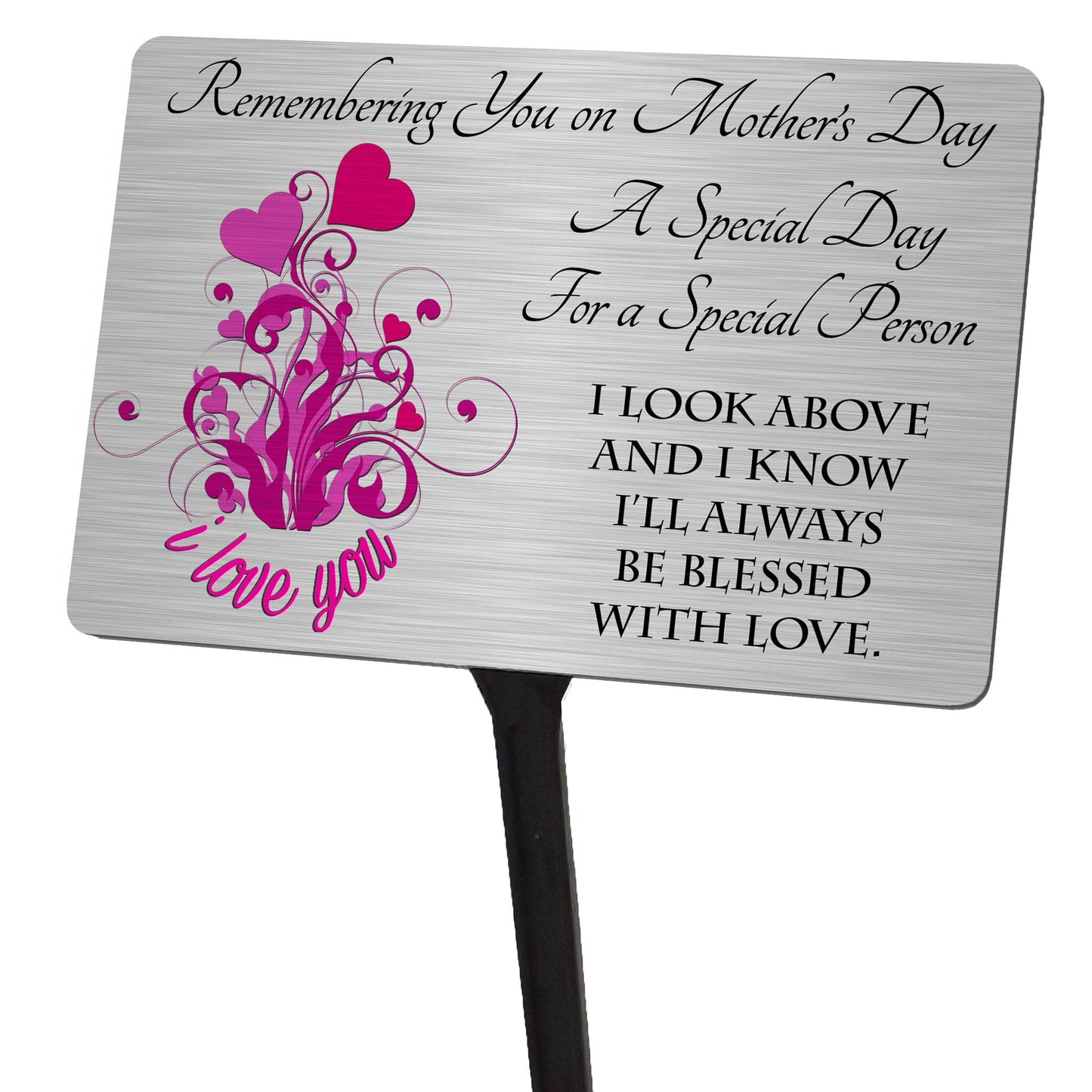 Mothers Day Memorial Plaque & Stake. Brushed Silver Waterproof garden grave